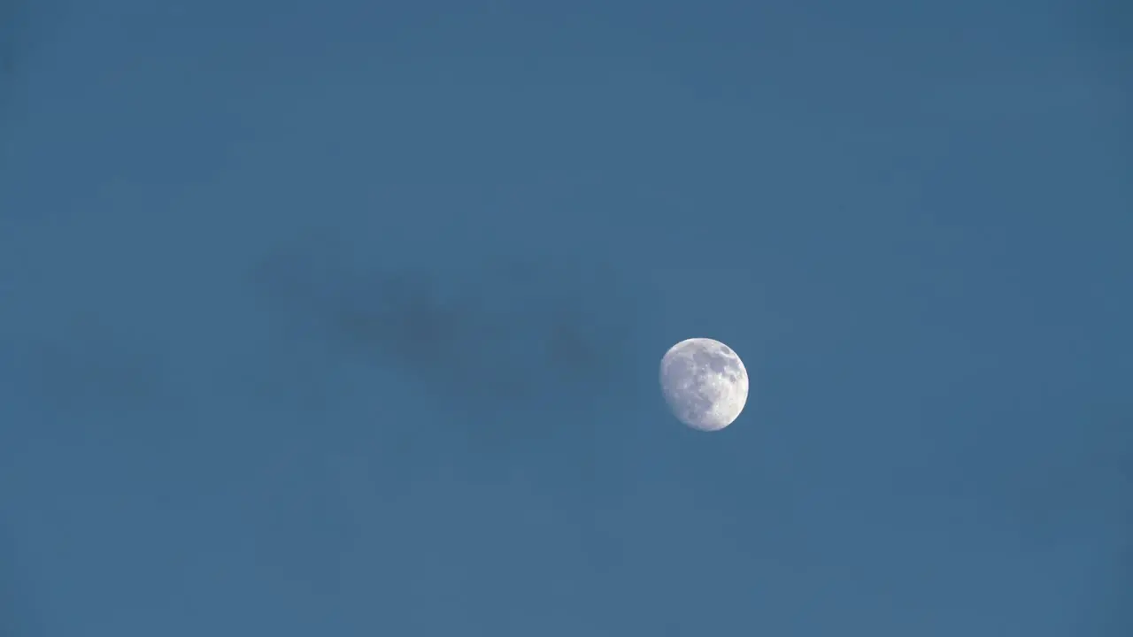 Telephoto View of Full Moon with Blue Sky Background