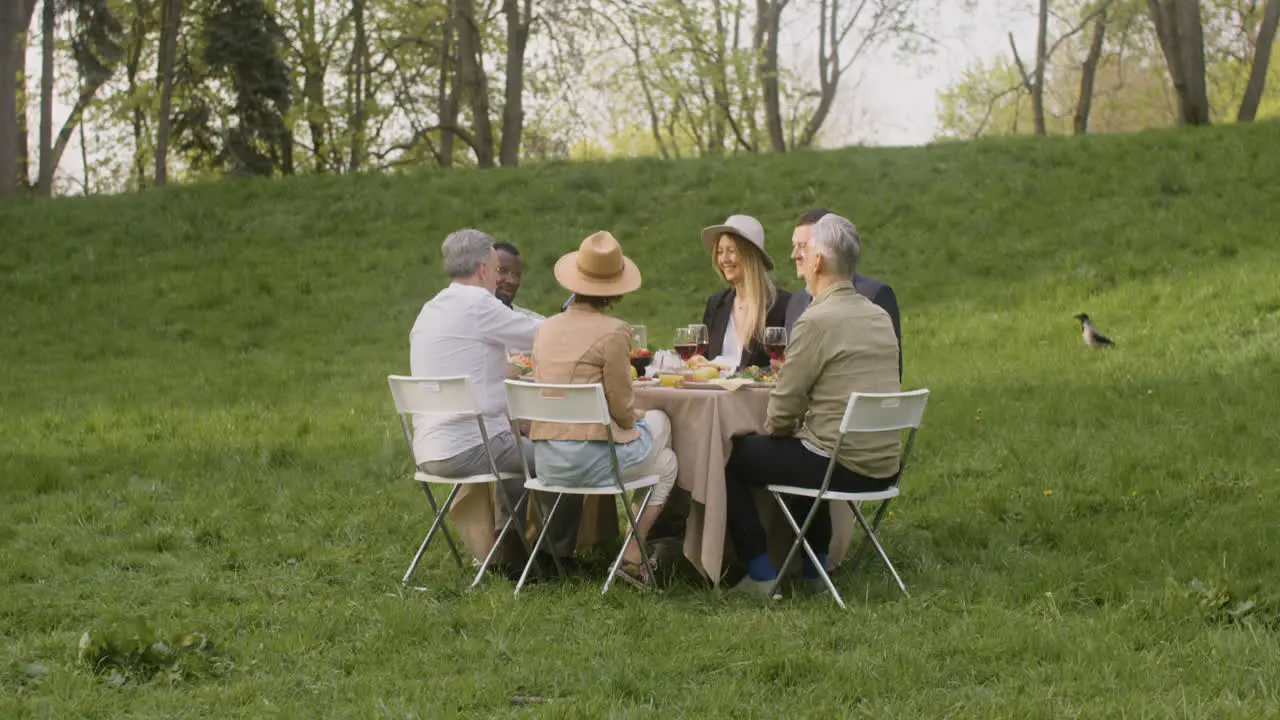 Multirracial Friends Having An Outdoor Dinner In The Park