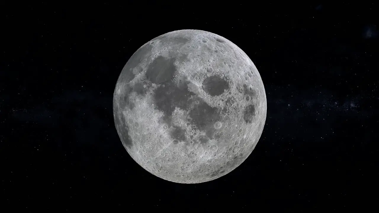 Full moon rotating with stars and milky way galaxy in the background 3D rendering