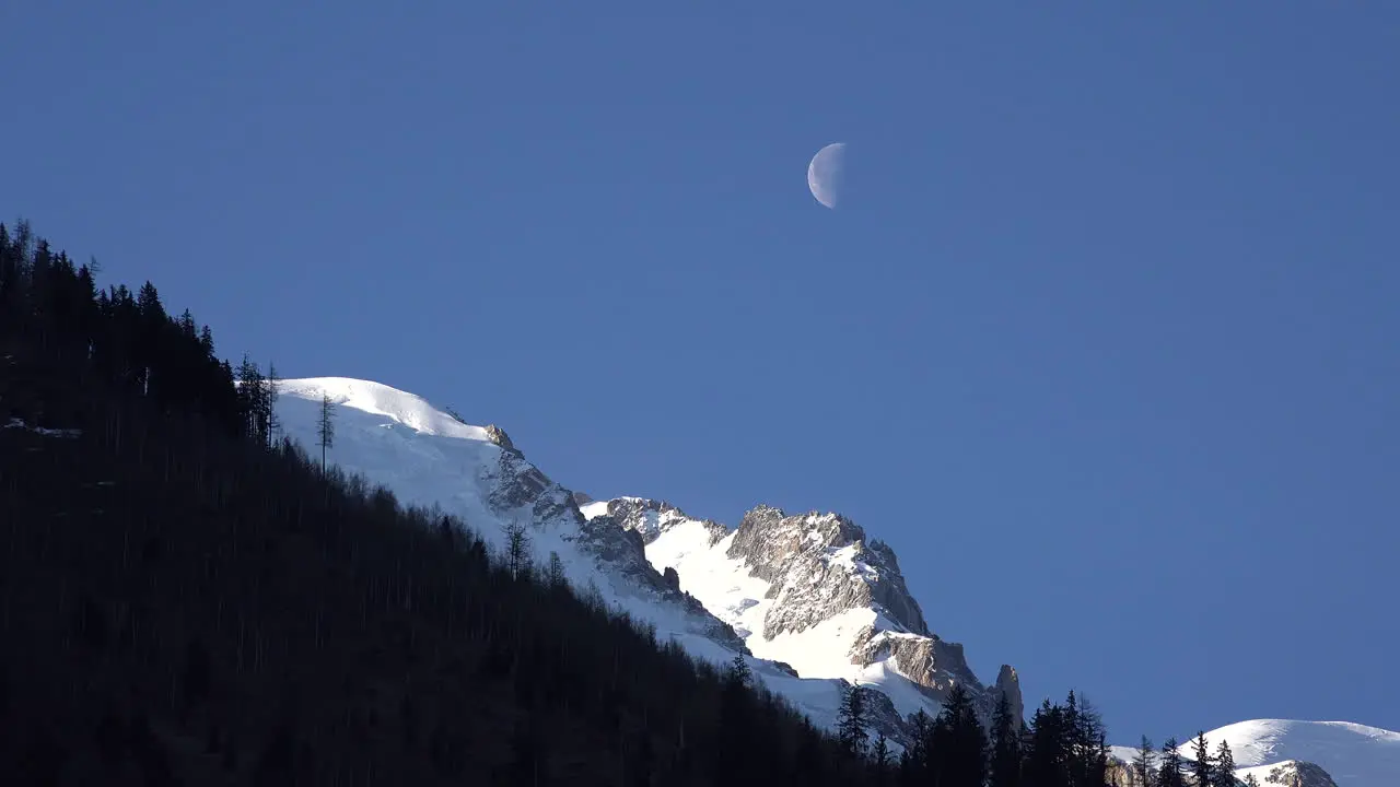 France Mont Blanc With Moon And Blue Sky