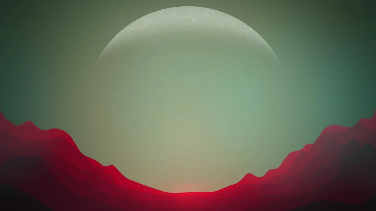 Animation closeup planet and abstract mountains in space