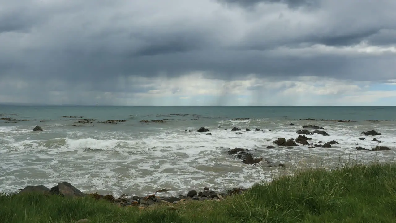 New Zealand Kaka Point Rain Waves And Rocks