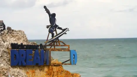 Close Up Shot of Rusted Welcome to Dreamland Sign On Uluwatu Coast