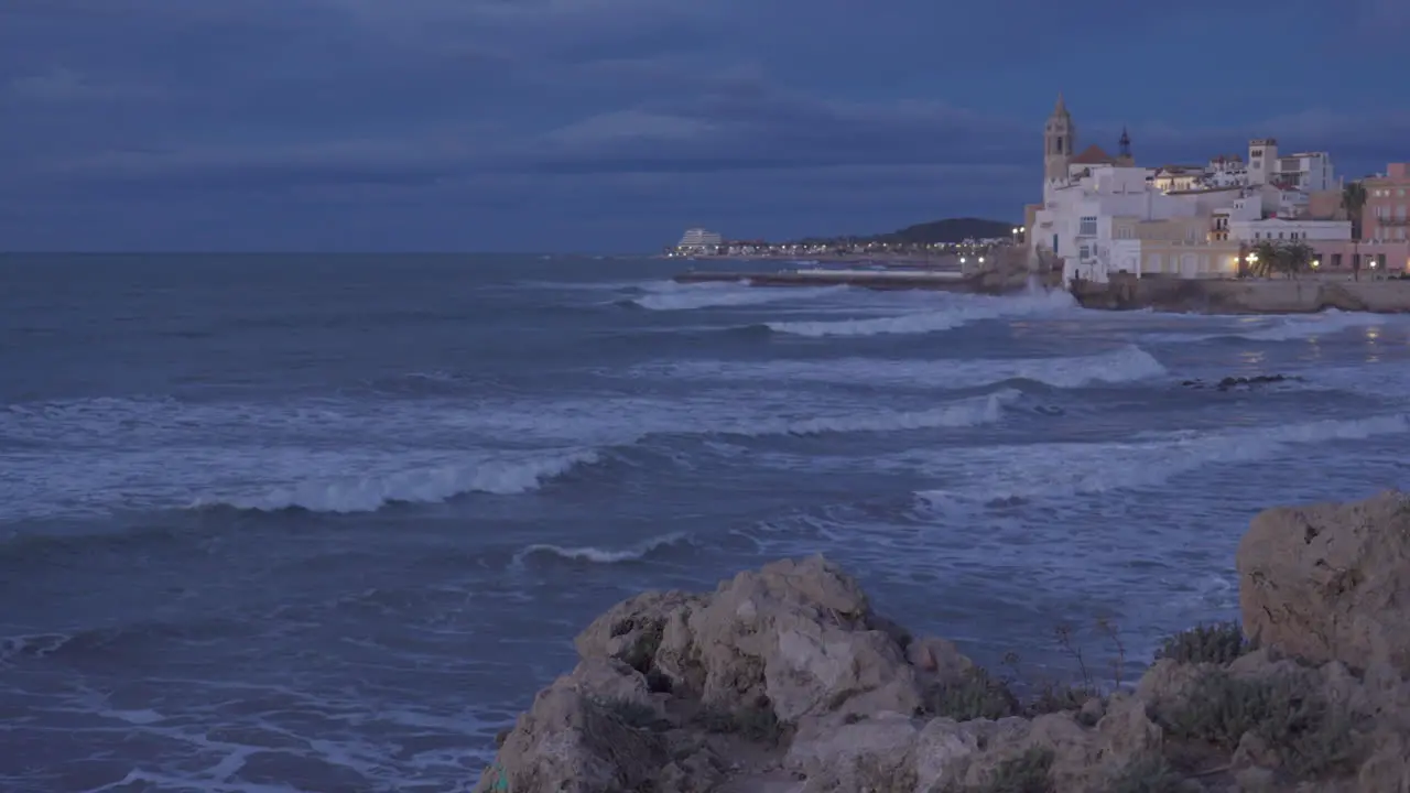 Stormy sea at the old coastal town during early morning hours