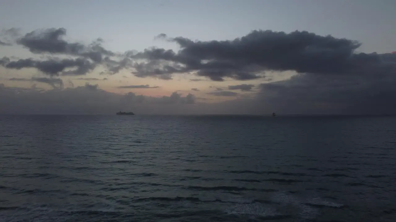 Ocean view from the beach in Miami at the sunset in 4k filmed by drone