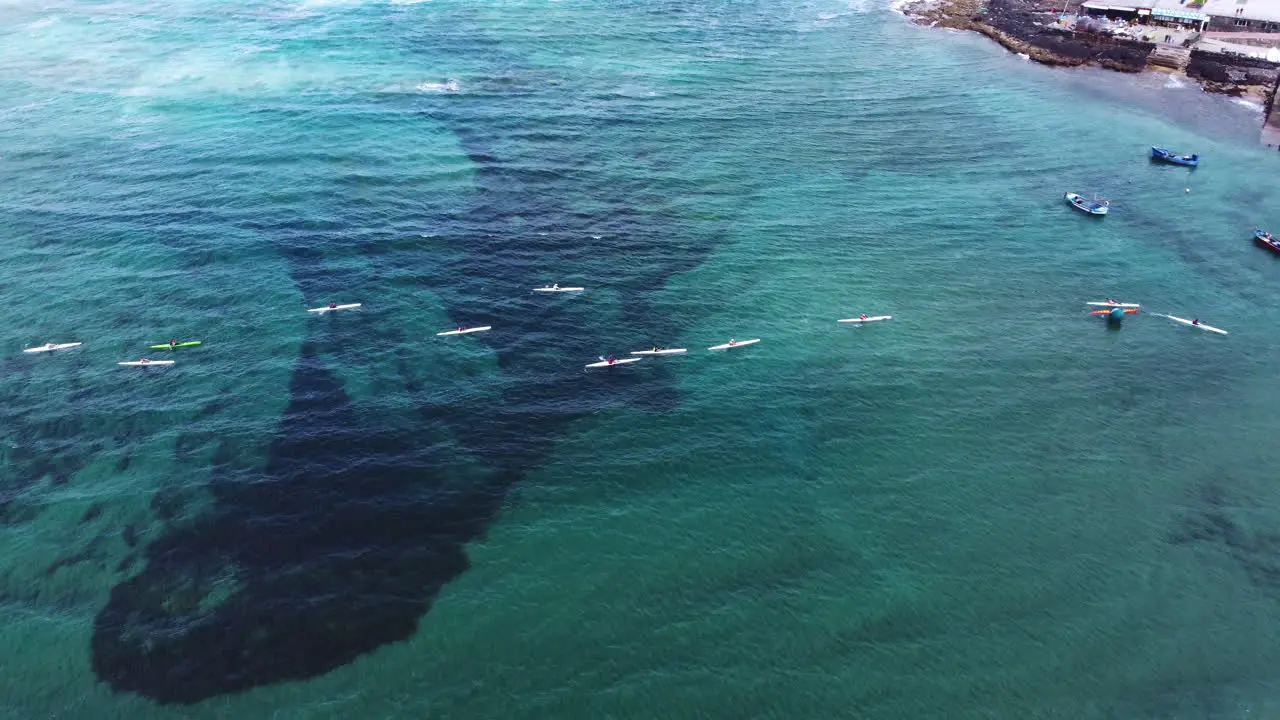 Aerial shot over Surf ski race in Gran Canaria