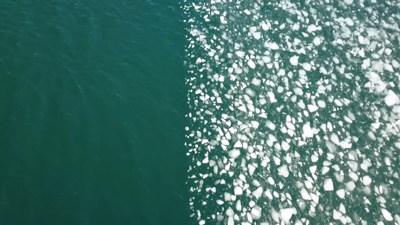 Epic downward angle drone shot of sea ice near the Selfoss area in Iceland