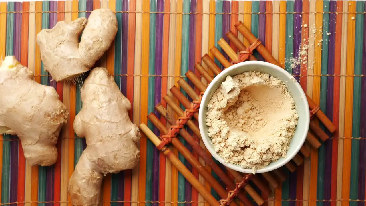 Top view of ginger powder in a bowl 