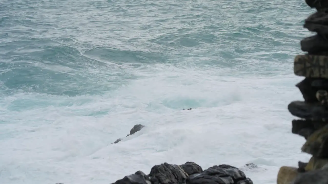 Dramatic waves crashing in slow motion scene