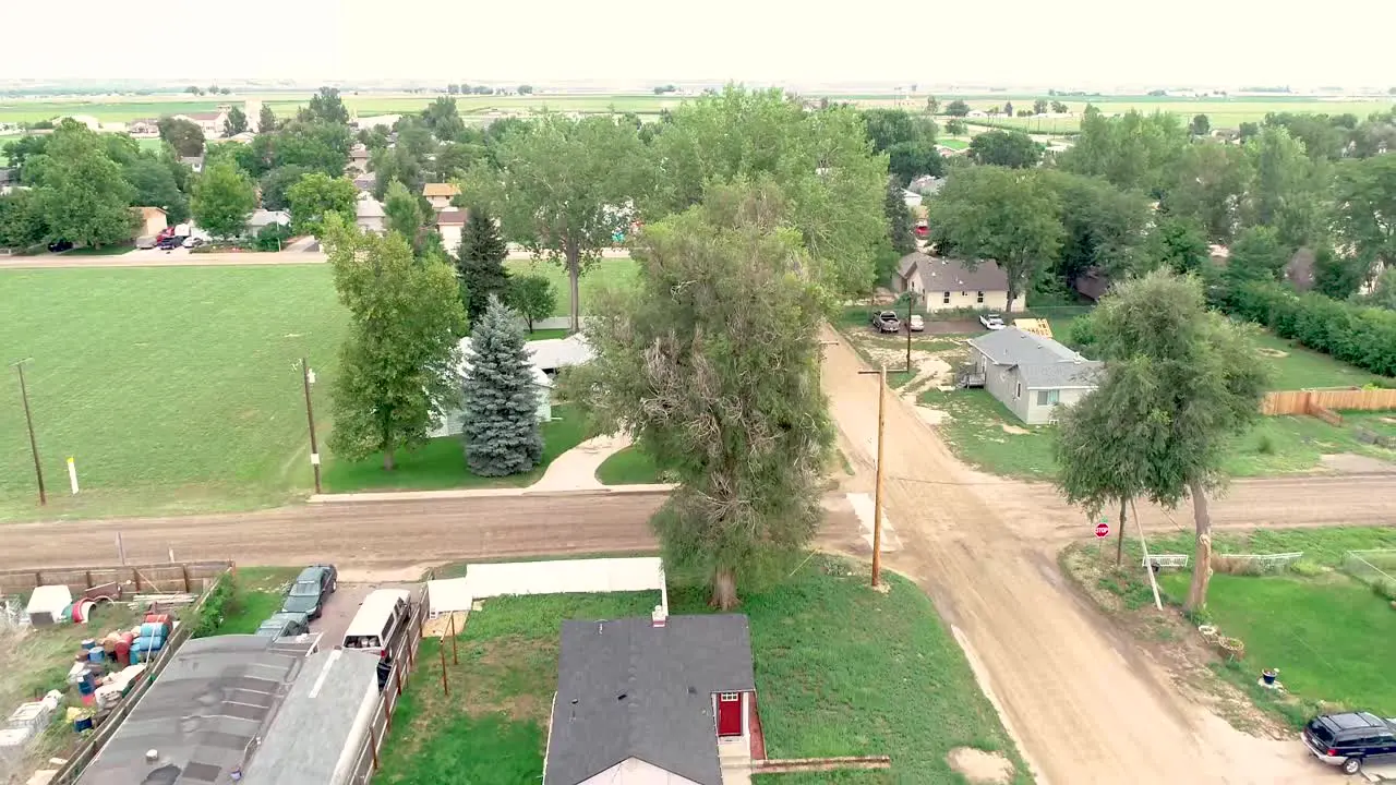 Aerial shot of a small town in rural America