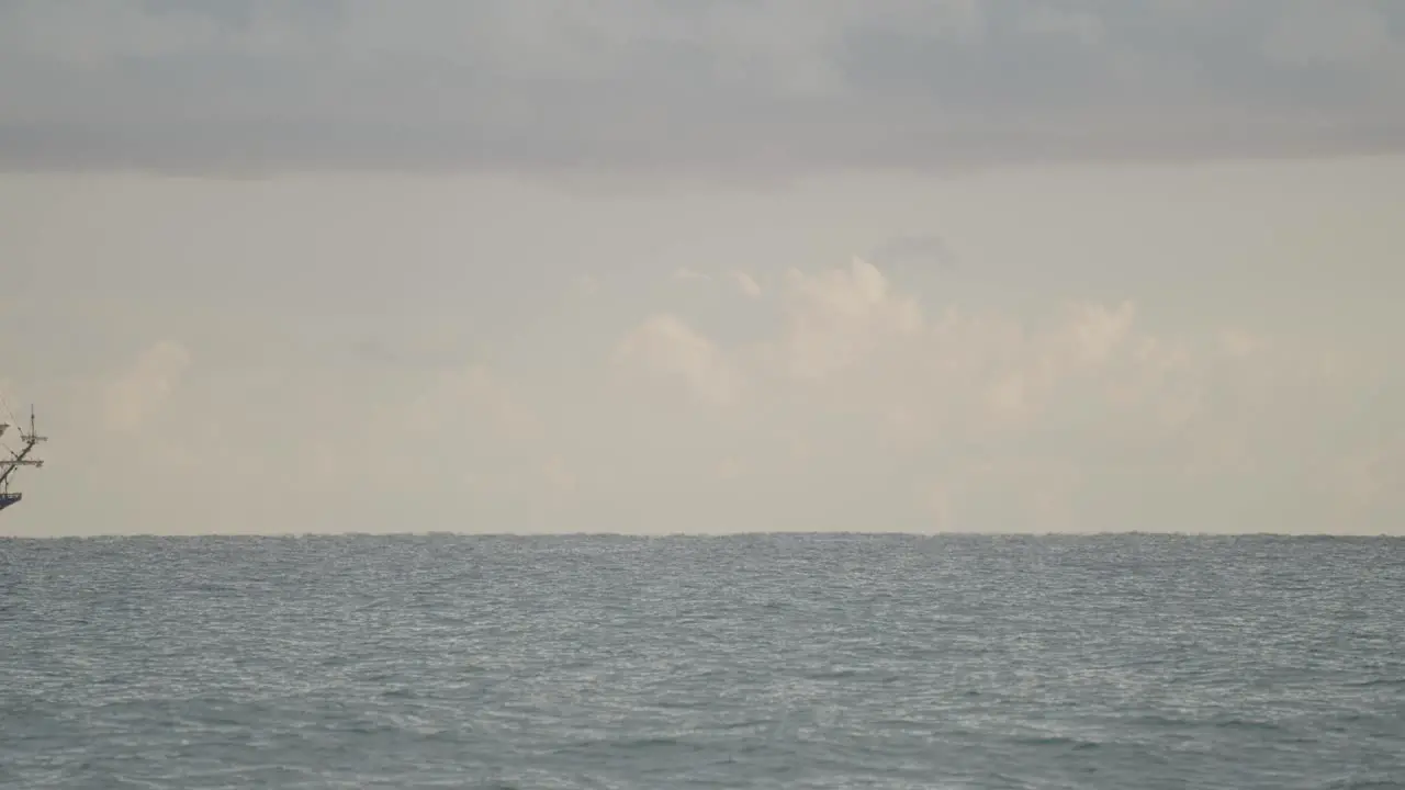 16th Century Galleon Andalucia replica ship sailing in the Mediterranean sea in a beautiful cloudy day at sunrise