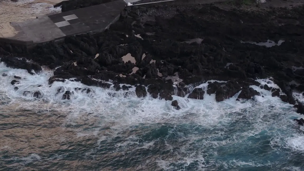 Ocean Waves Crashing Against Rocks And Cliffs at Azores islands Drone shot