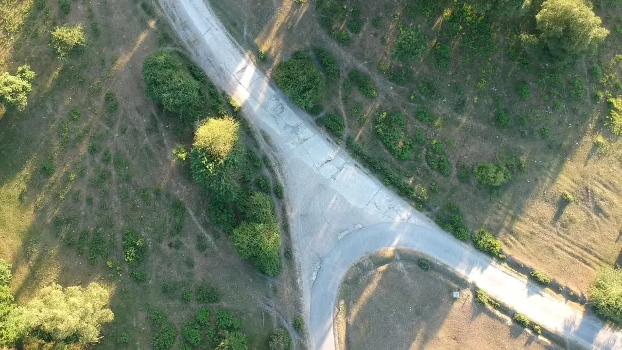 forest road junction drone rotating