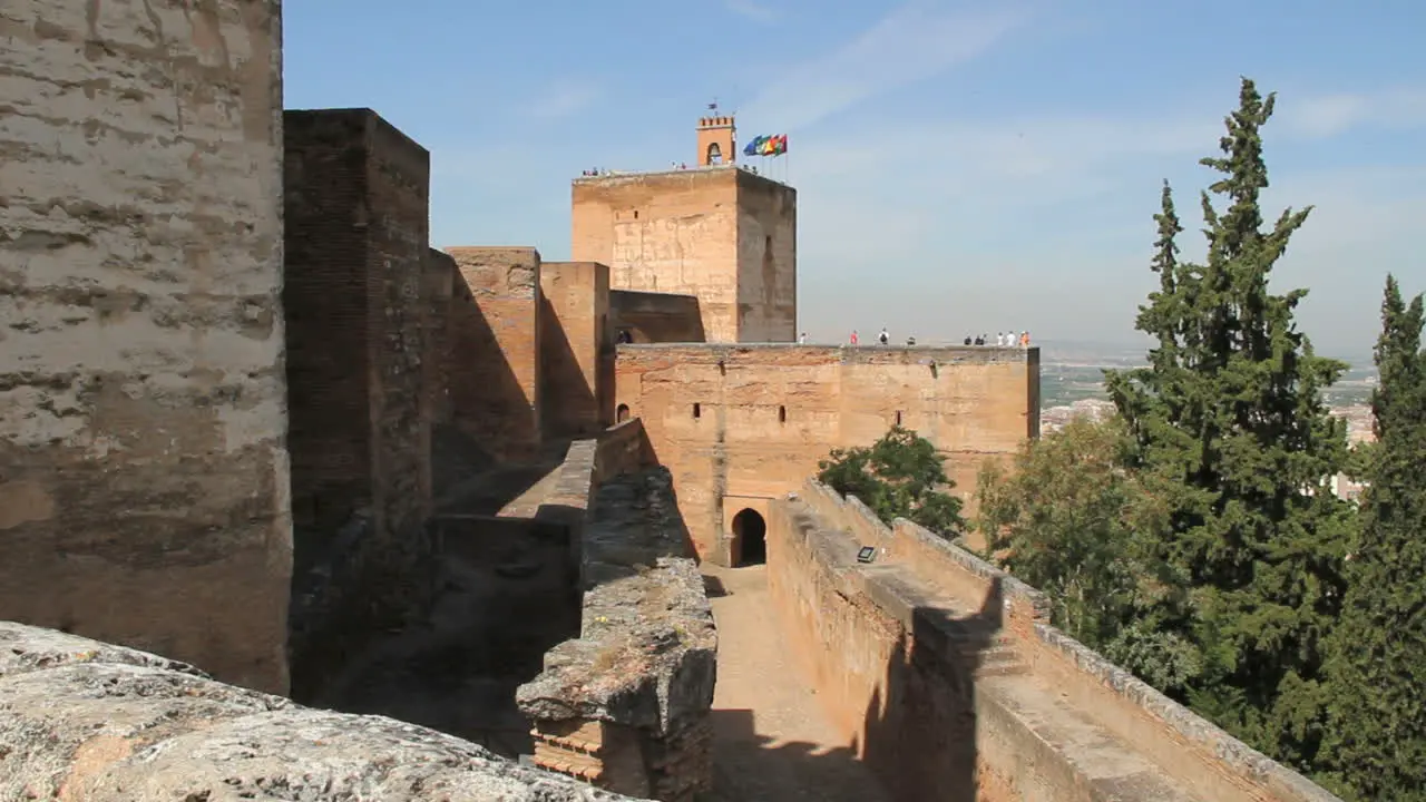 Spain Andalucia Alhambra walkway wall and blocky tower 10