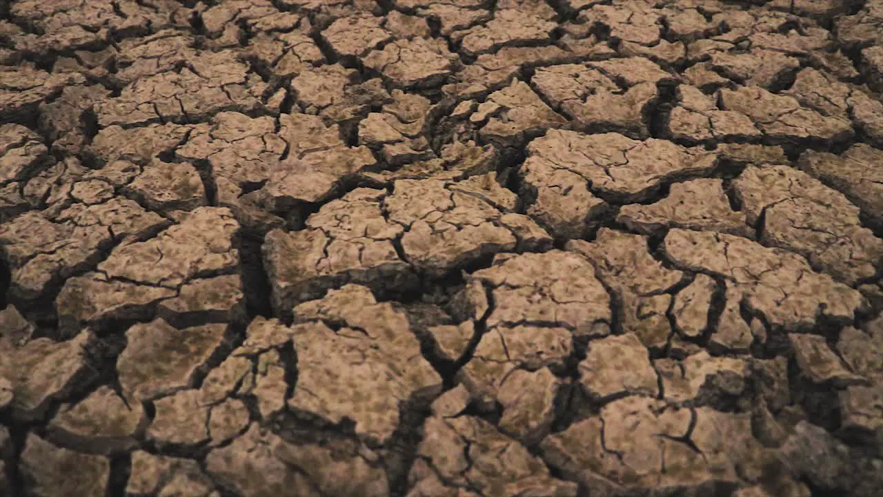 Desert during a hard drought with big cracks in the waterless arid ground