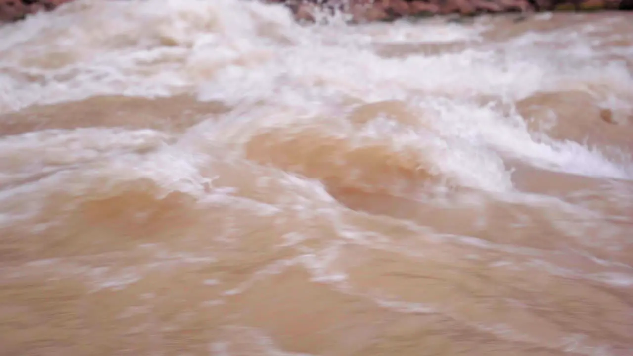 Fast water current in a river close up