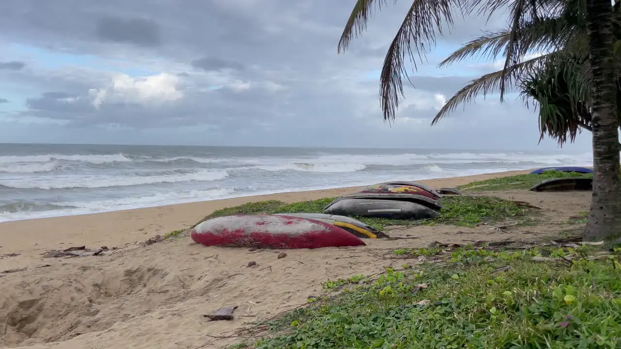 Kayaks on an empty beach Tampina Madagascar