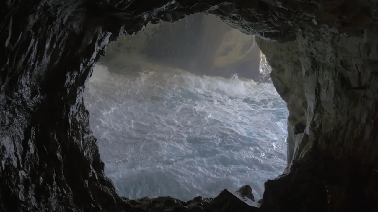 Sea cave and rough water stream in Rosh Hanikra