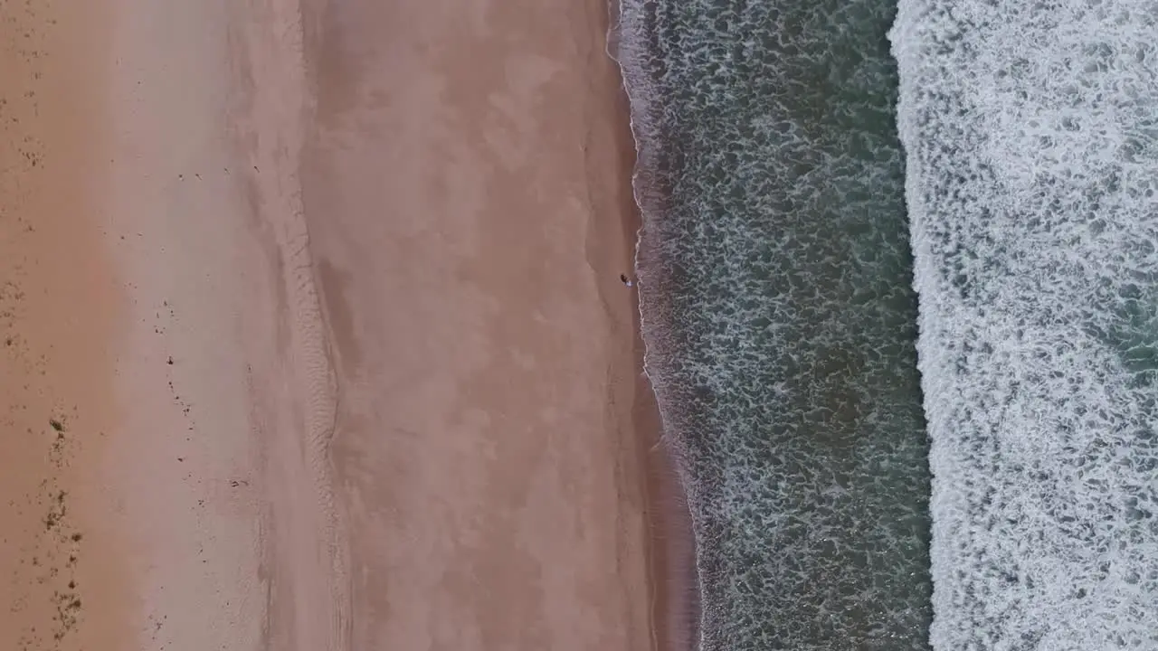 High Drone Aerial View of Fisherman Standing Along Beach Shoreline in Cape Cod