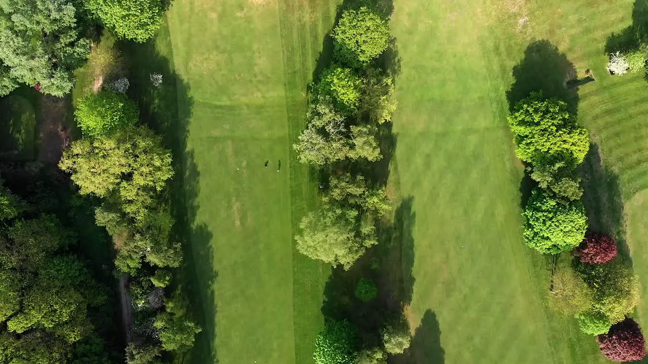 Top Down Overhead Aerial of English Golf Course Fairway and Trees