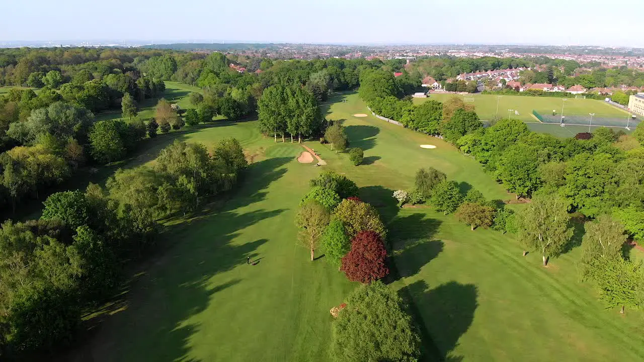 Aerial Crane with Slow Tilt over English Golf Course in Kent