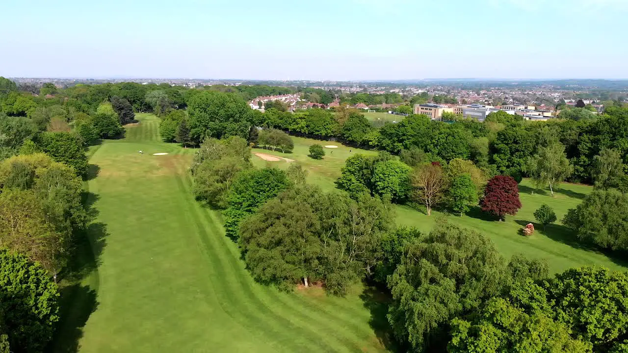 Aerial Pan and Tilt over English Golf Course on a Beautiful Sunny Day