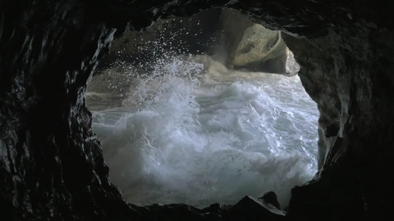 Rosh Hanikra grotto with view to rough sea