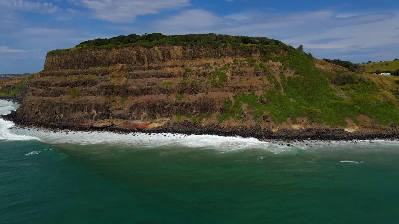 Beautiful waves at Lennox Head Mountain in Australia -aerial