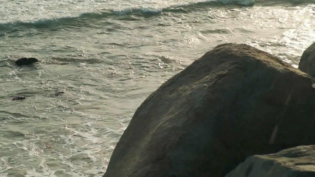 Nostalgic memories with water waves of beach Big Rock Malibu at serene golden hour