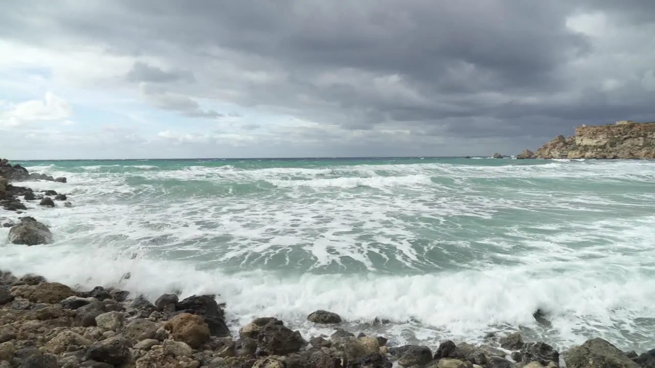 Panoramic View of Golden Beach Bay in Malta on Cloudy Day in Winter