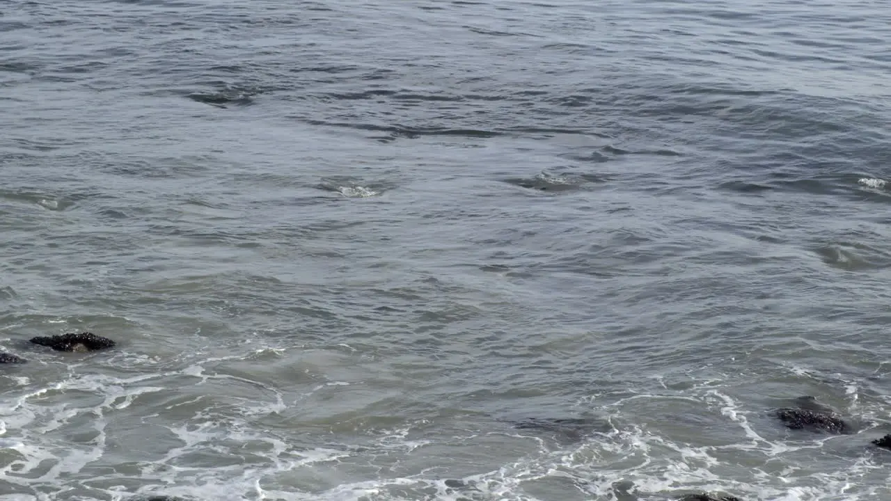 Serene nostalgia ocean water waves forming and hitting the rock shoreline at Big Rock Malibu beach