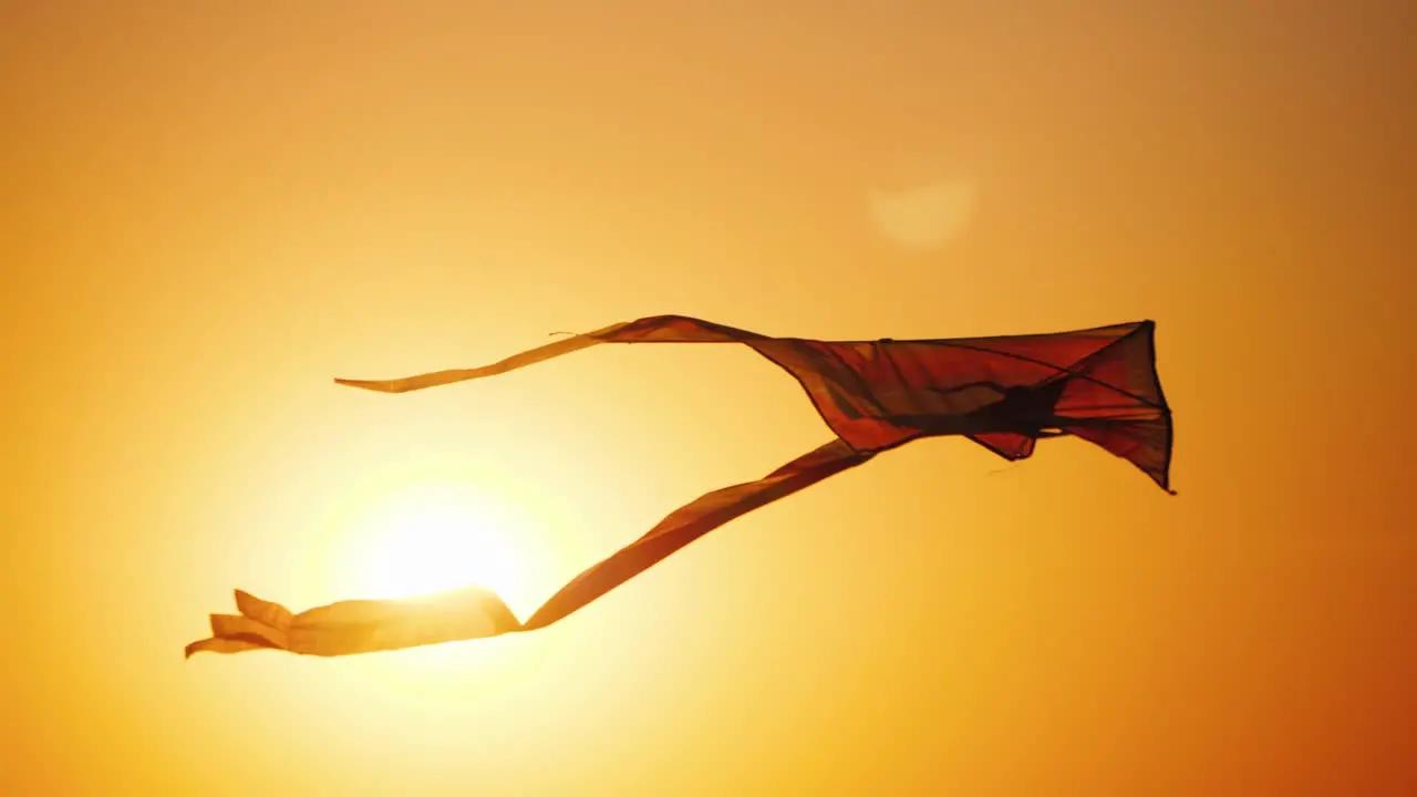 A Kite Flies In The Rays Of The Setting Sun Childhood And Dreams Concept