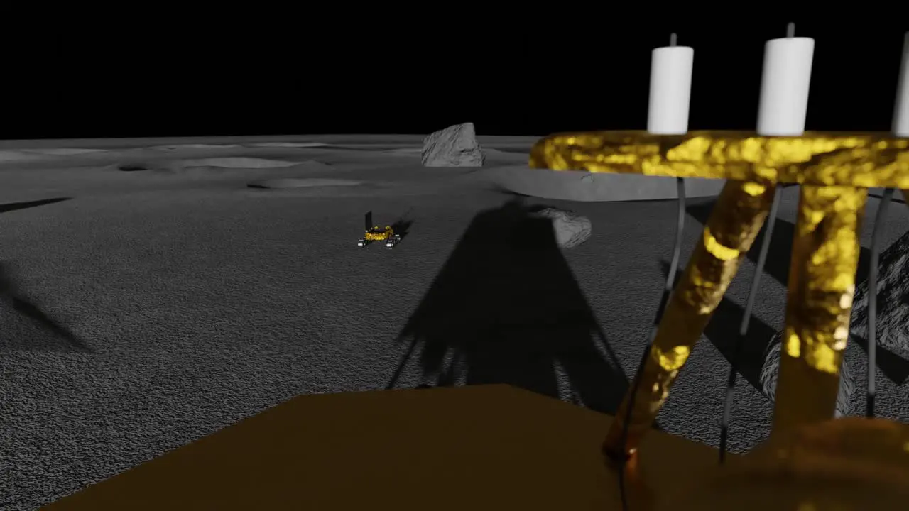 3D animation of Chandrayaan 3 on the Moon as night falls