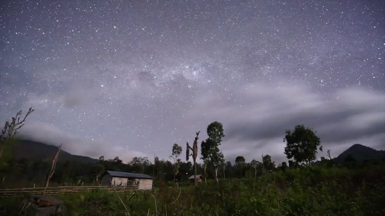 Timelapse of nights falling and rotating milky way appears in Indonesia