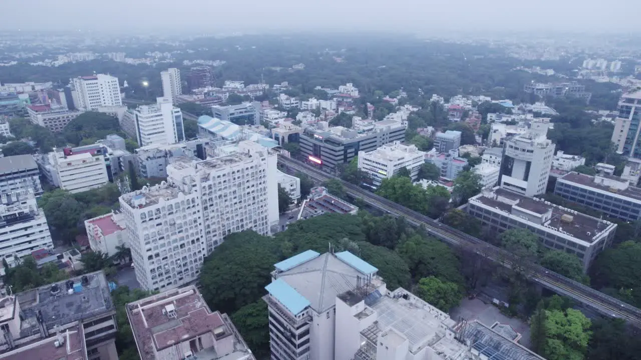 Aerial footage of Bangalore city commercials area with IT buildings