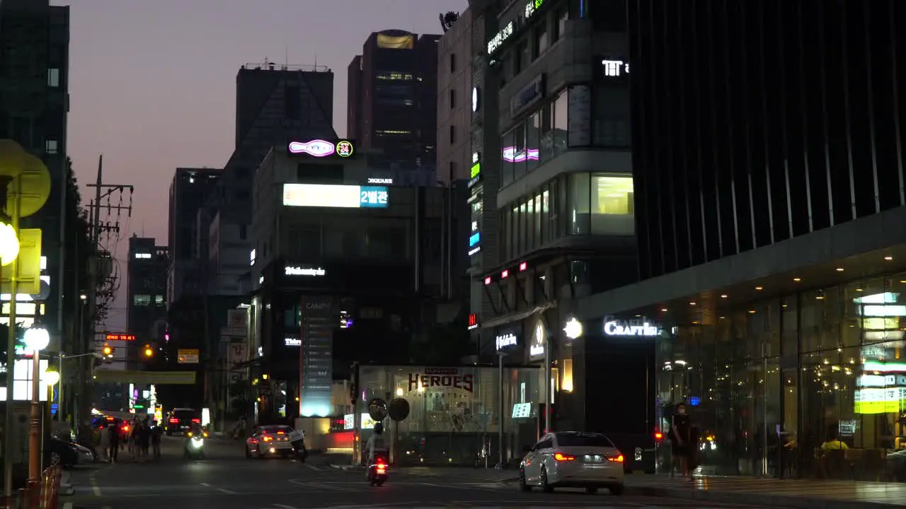 Small Korean street in Gangnam district at night on sunset Seoul South Korea