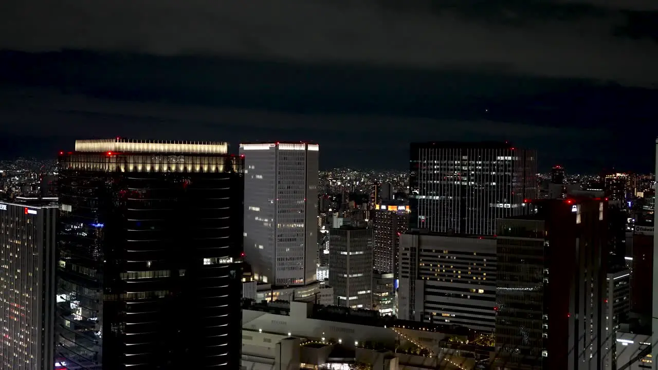 Overlooking Osaka Skyline Night Time View