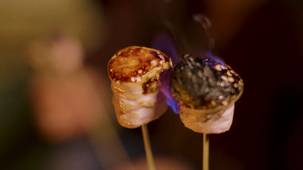 Close up of delicious marshmallow on sticks roasting