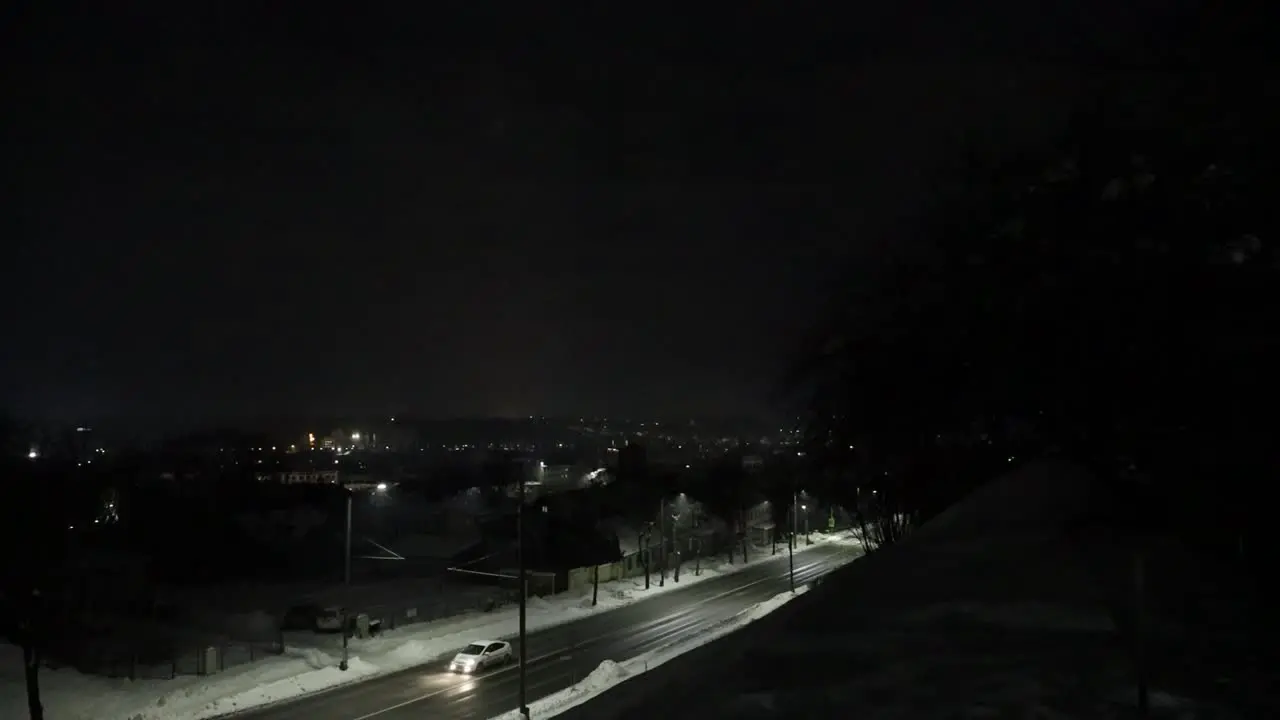 Panoramic view of a city at night in winter