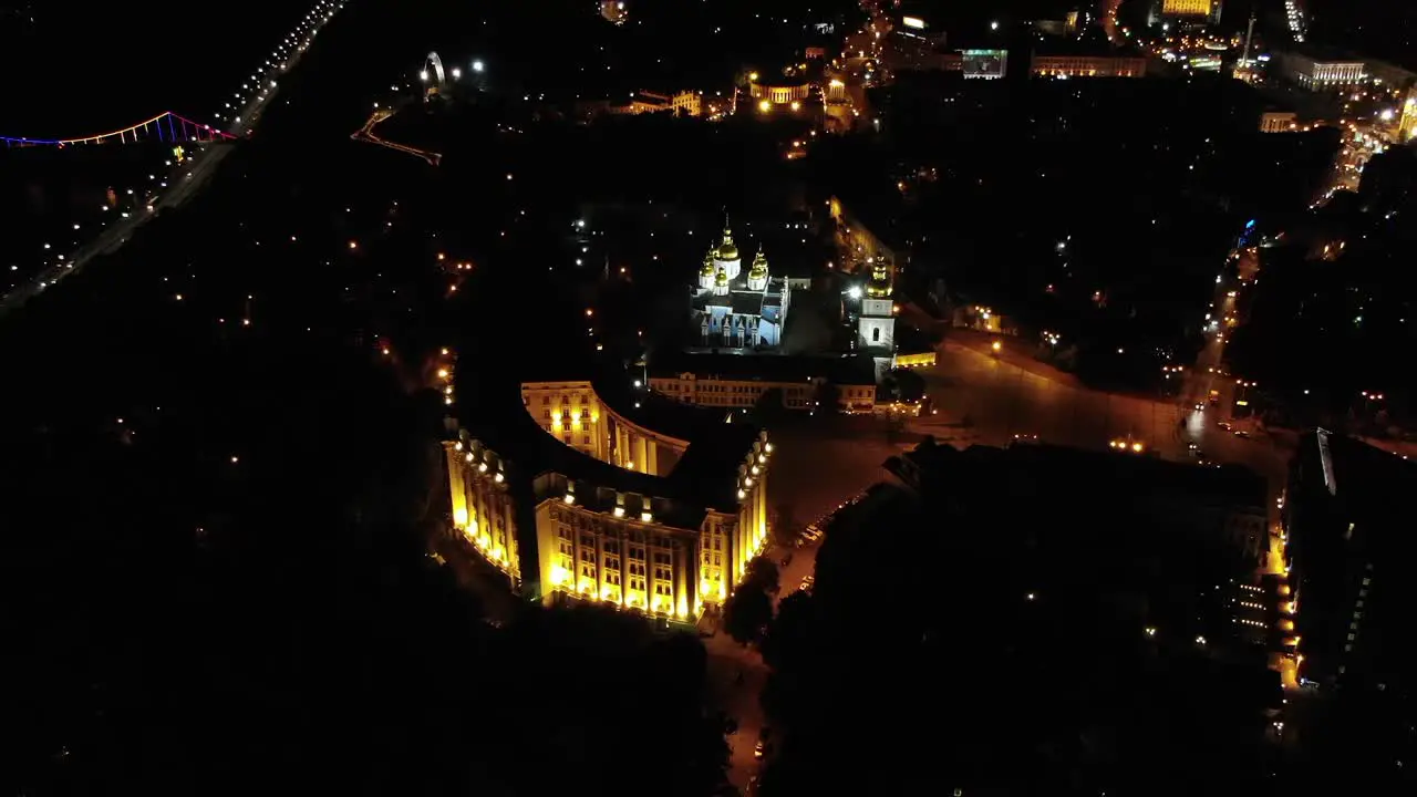 Aerial View of Kyiv at Night With Street Lights and Building Lights