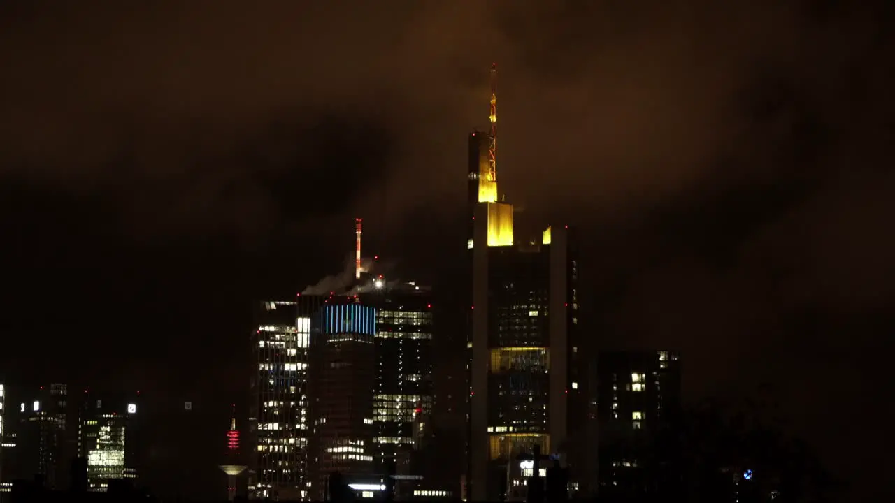 Locked Off Time lapse Night View Of Office Buildings In Frankfurt Germany