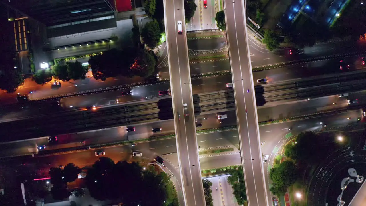 Overhead View Of Highway Intersection In The City At Night In Kuningan City South Jakarta Indonesia