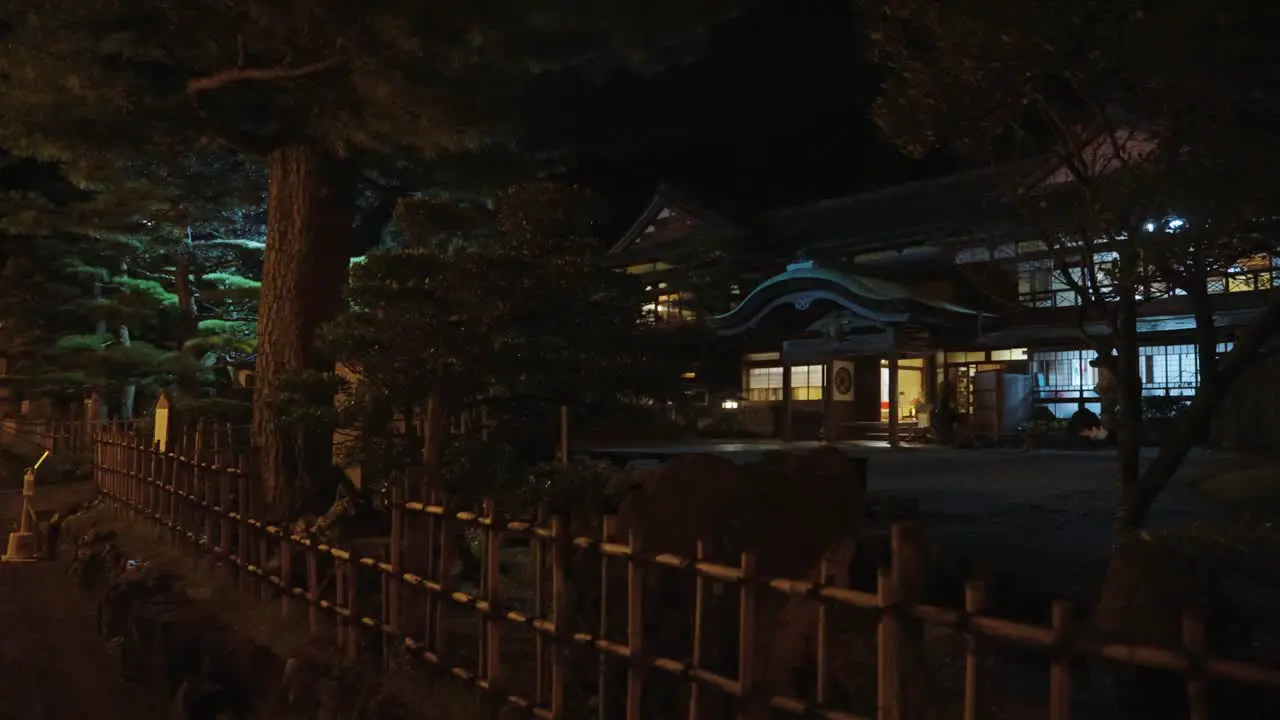 Traditional Japanese Style Ryokan Hotel Peaceful Scene at Night