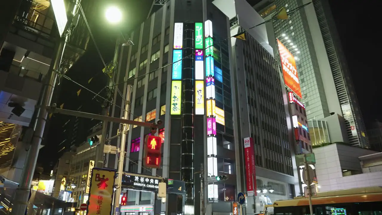 Bustling City Builds of Tokyo Shibuya District at Night