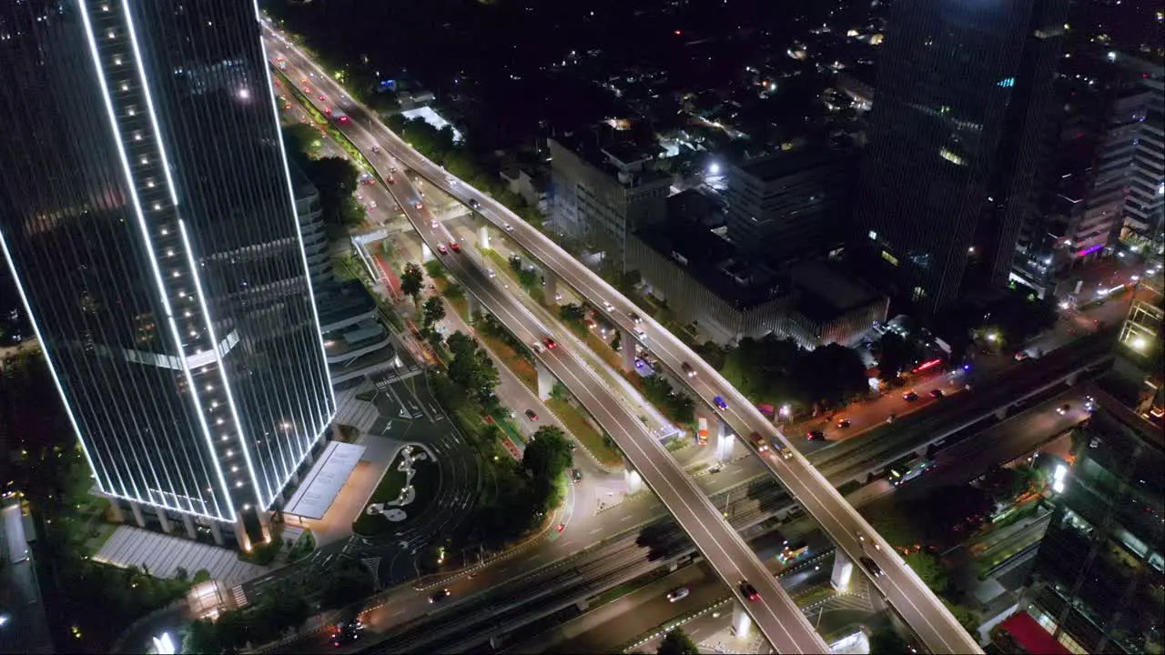 Vehicles Driving On Flyover At Night In Kuningan City Jakarta Indonesia