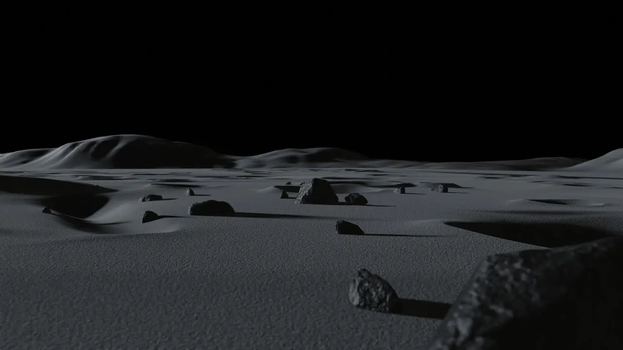 3D Animation of the rocks and craters on the Moon's surface at night