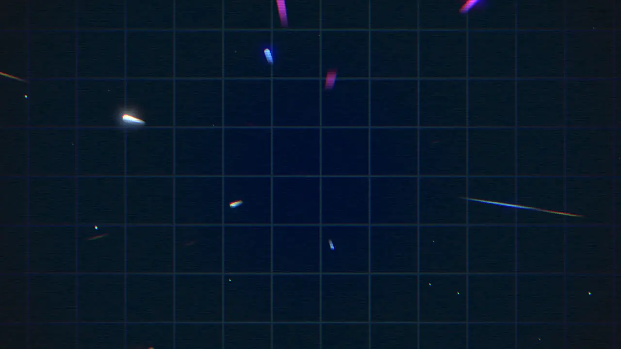 Neon grid pattern with motion glitters in deep galaxy in 80s style