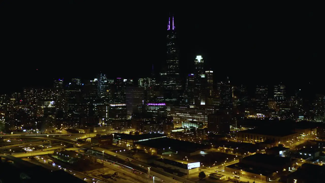 Chicago at Night Aerial Establishing Shot