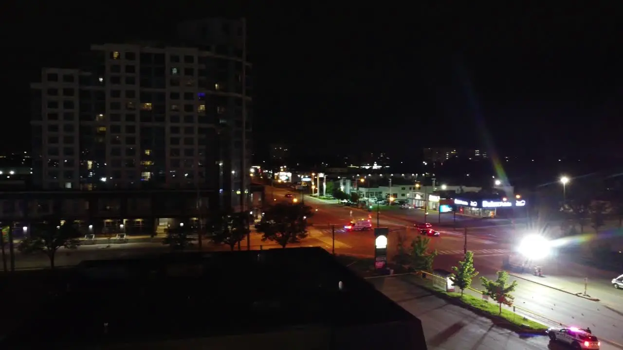 Brampton Night Accident Scene Police and Ambulances Investigate with Flashlights