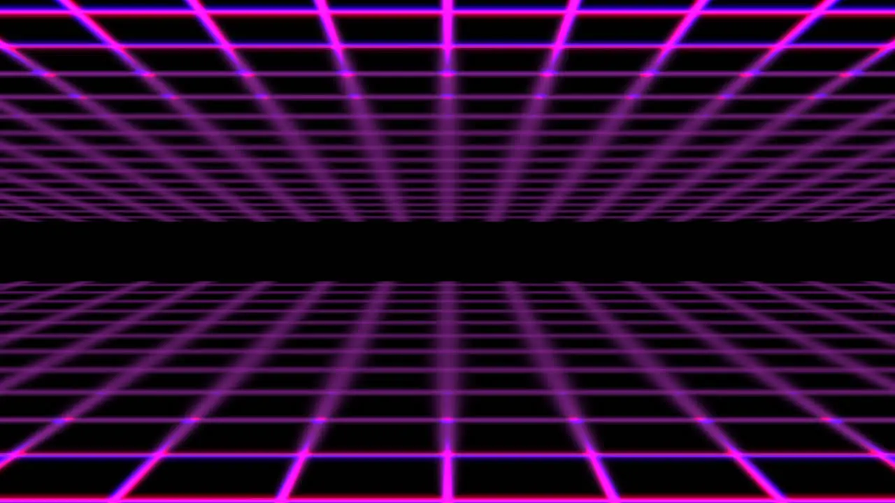 Neon purple grid pattern in deep galaxy in 80s style